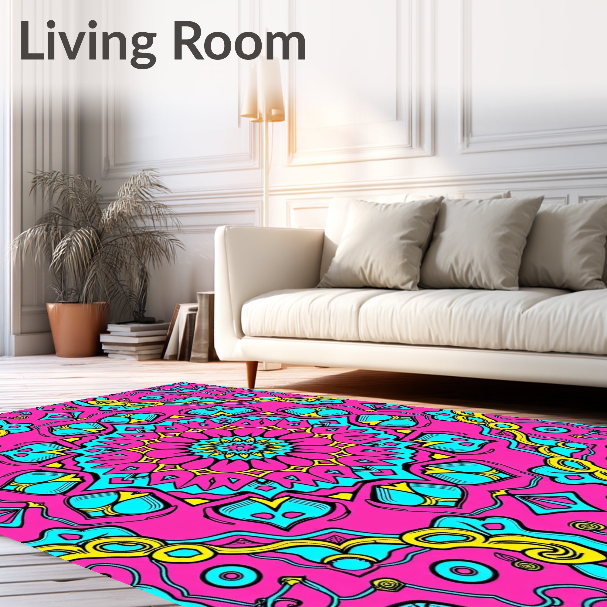 Vibrant Psychedelic Mandala Pattern Rug
