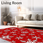 Red Snowflake Pattern Festive Design Rug