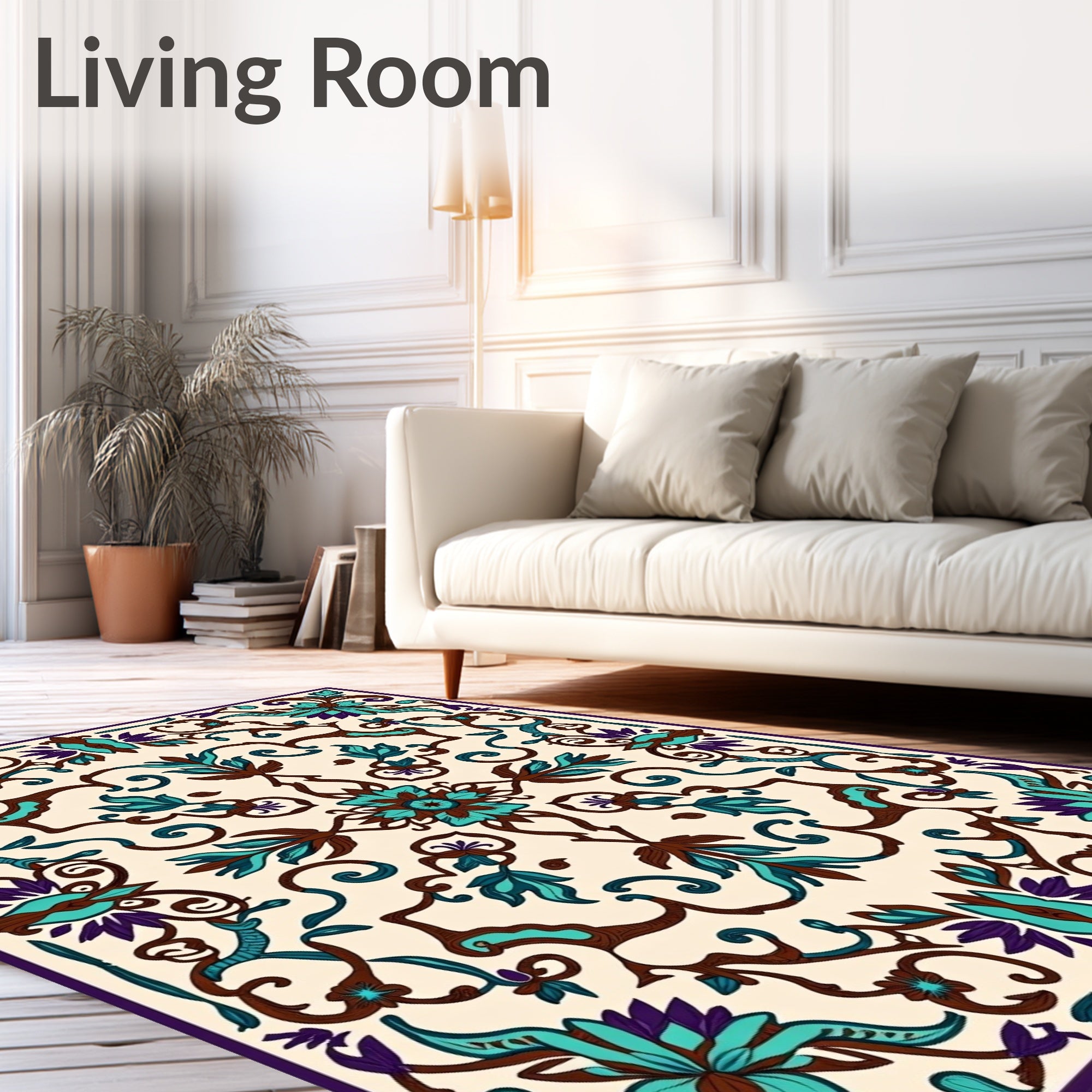 Ornate Floral Vine Medallion Pattern Rug