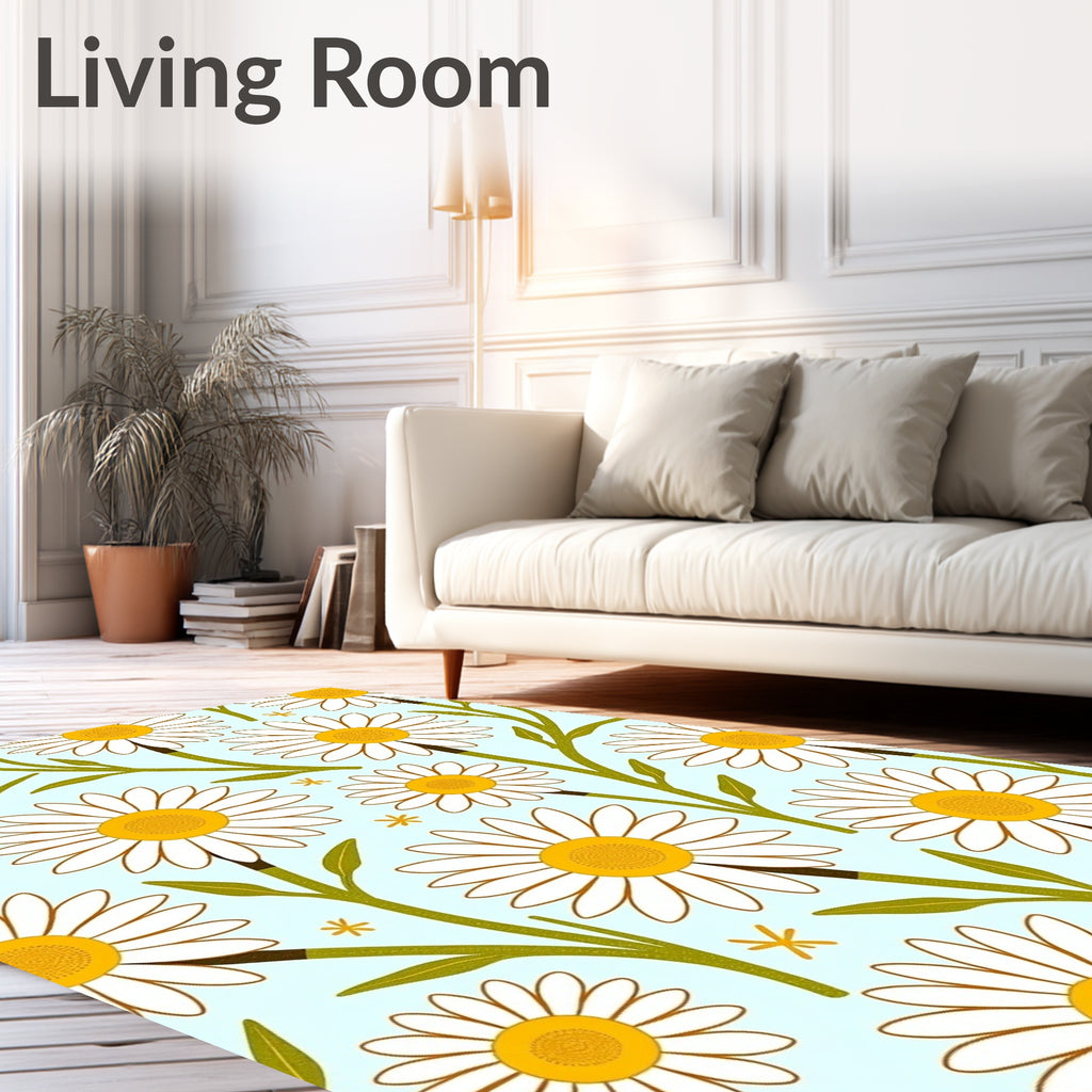 Daisies Pattern With Green Stems Rug