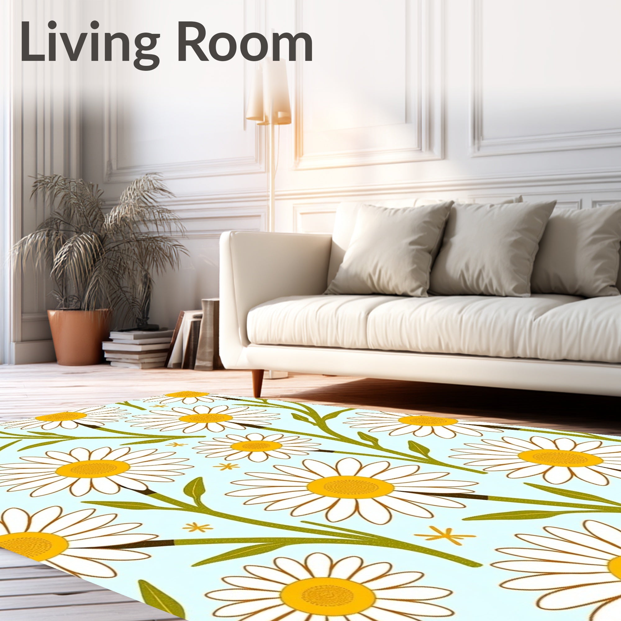 Daisies Pattern With Green Stems Rug