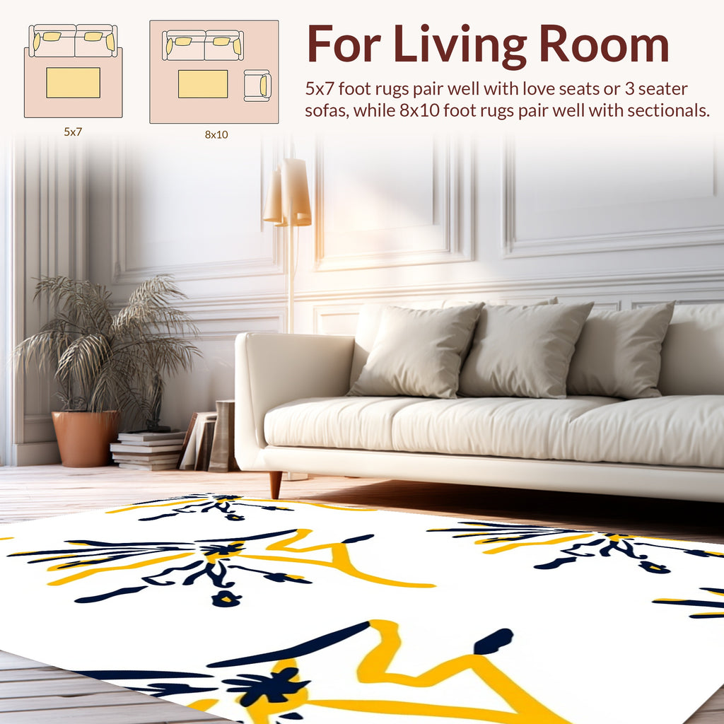 Dark Blue Yellow Floral Abstract Rug