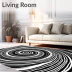 Black White Dynamic Swirl Pattern Rug