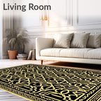 Intricate Black Gold Geometric Motif Rug
