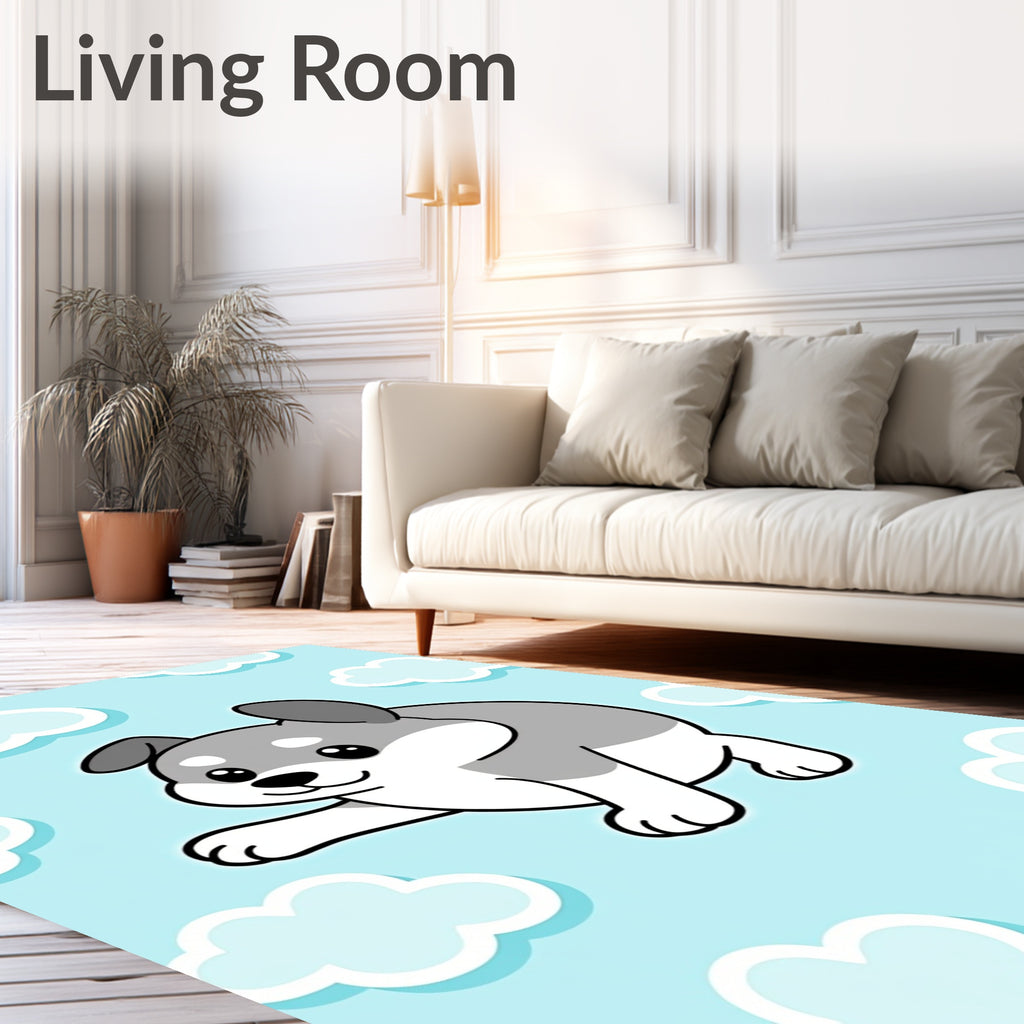 Cute Puppy Among the Clouds Design Rug