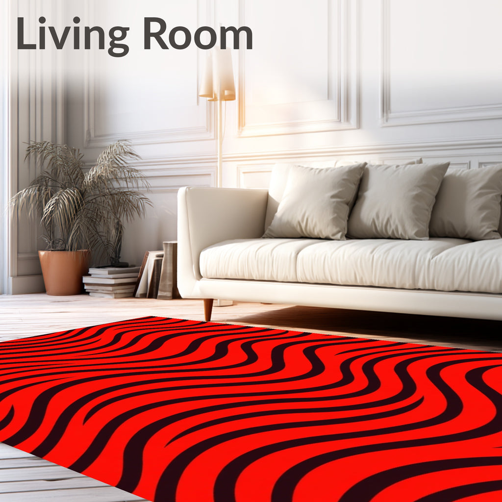 Bold Red Black Wavy Stripes Rug