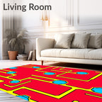 Red Yellow 8-Sided Blue Geometric Pattern Rug