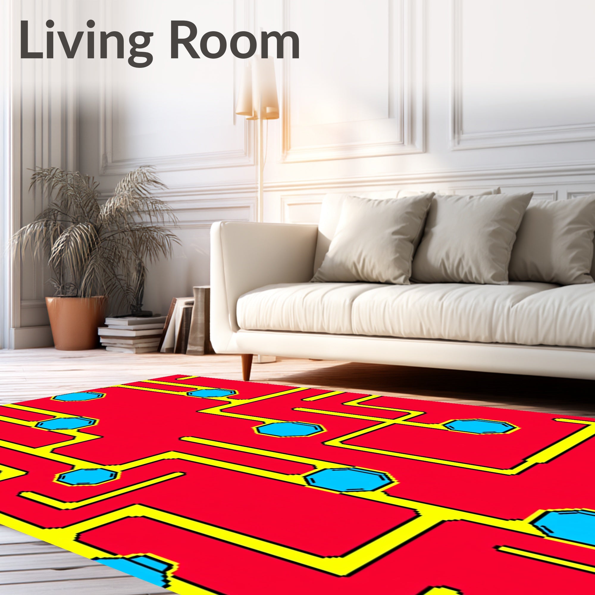 Red Yellow 8-Sided Blue Geometric Pattern Rug