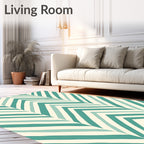 Teal Cream Chevron Patterned Rug
