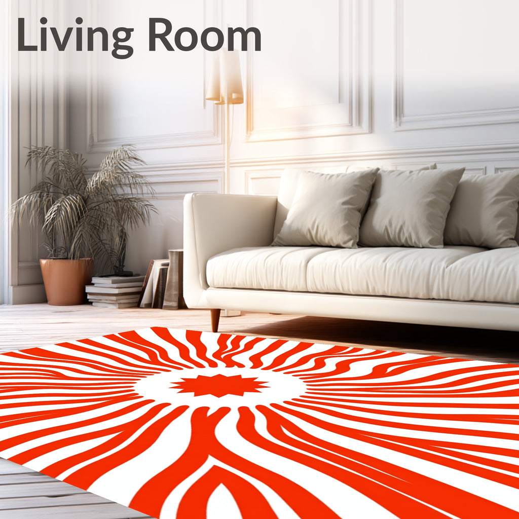 Abstract Red Sunburst Lines Rug