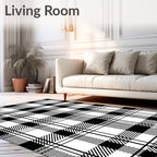 Classic Black White Plaid Check Rug