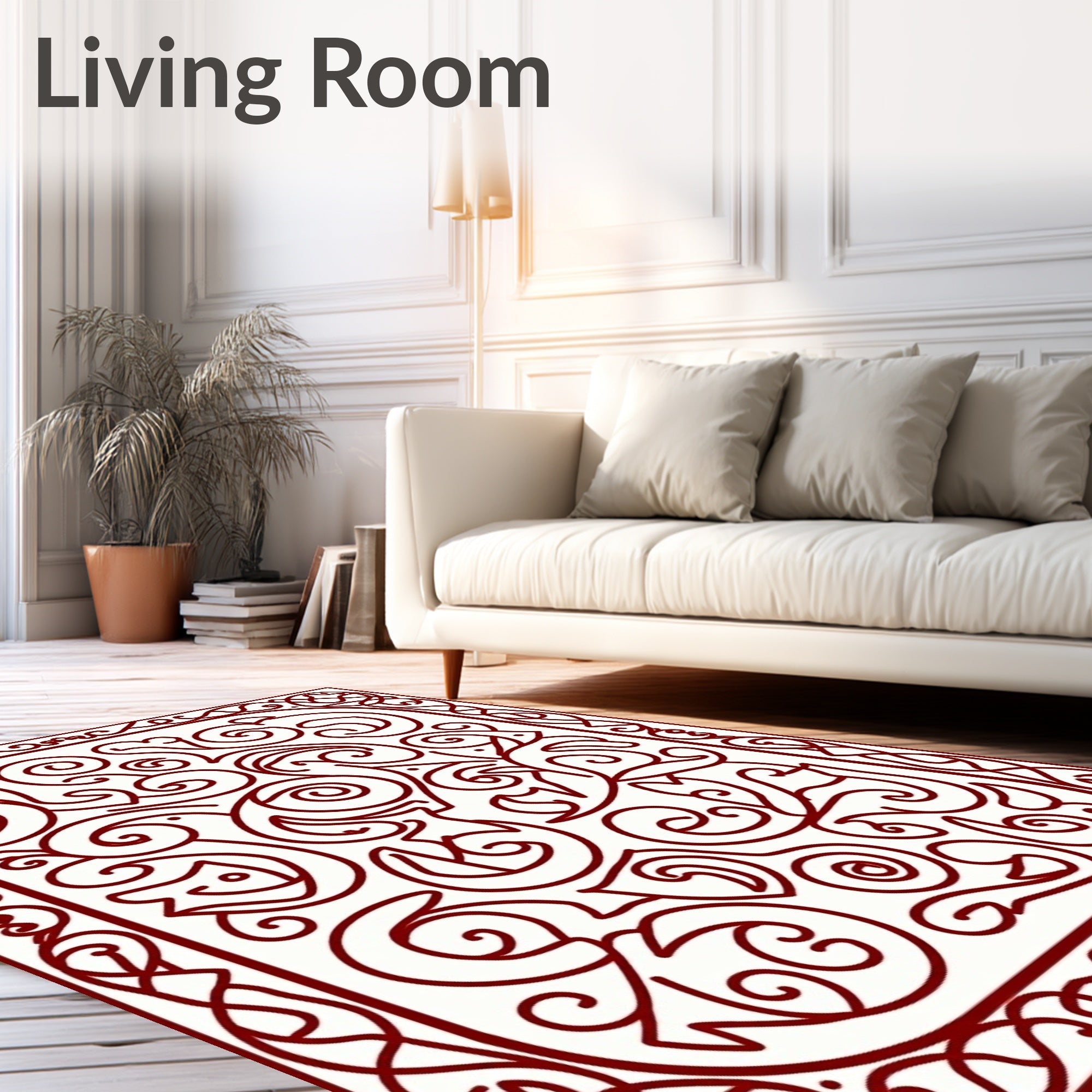 Classic Red Swirls Flourish Pattern Rug
