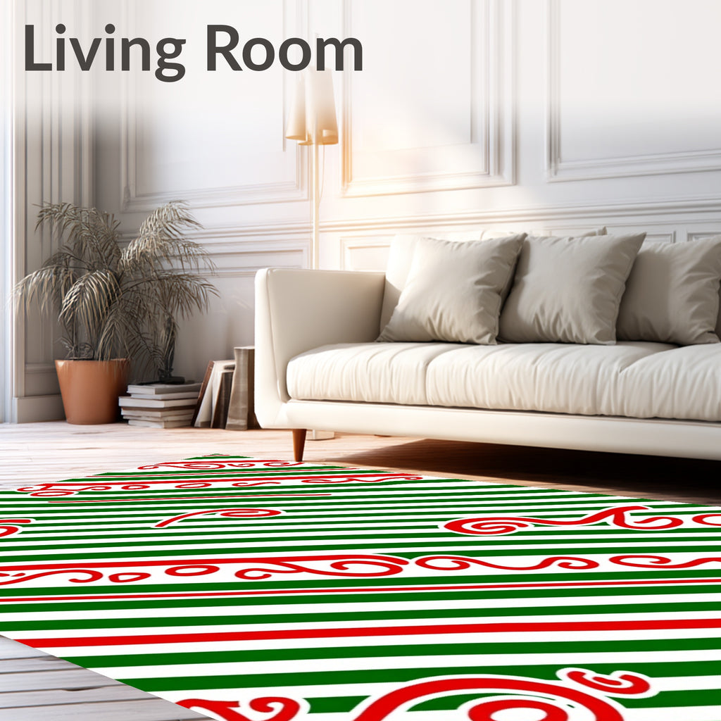 Red Swirl Green Stripe Diagonal Rug