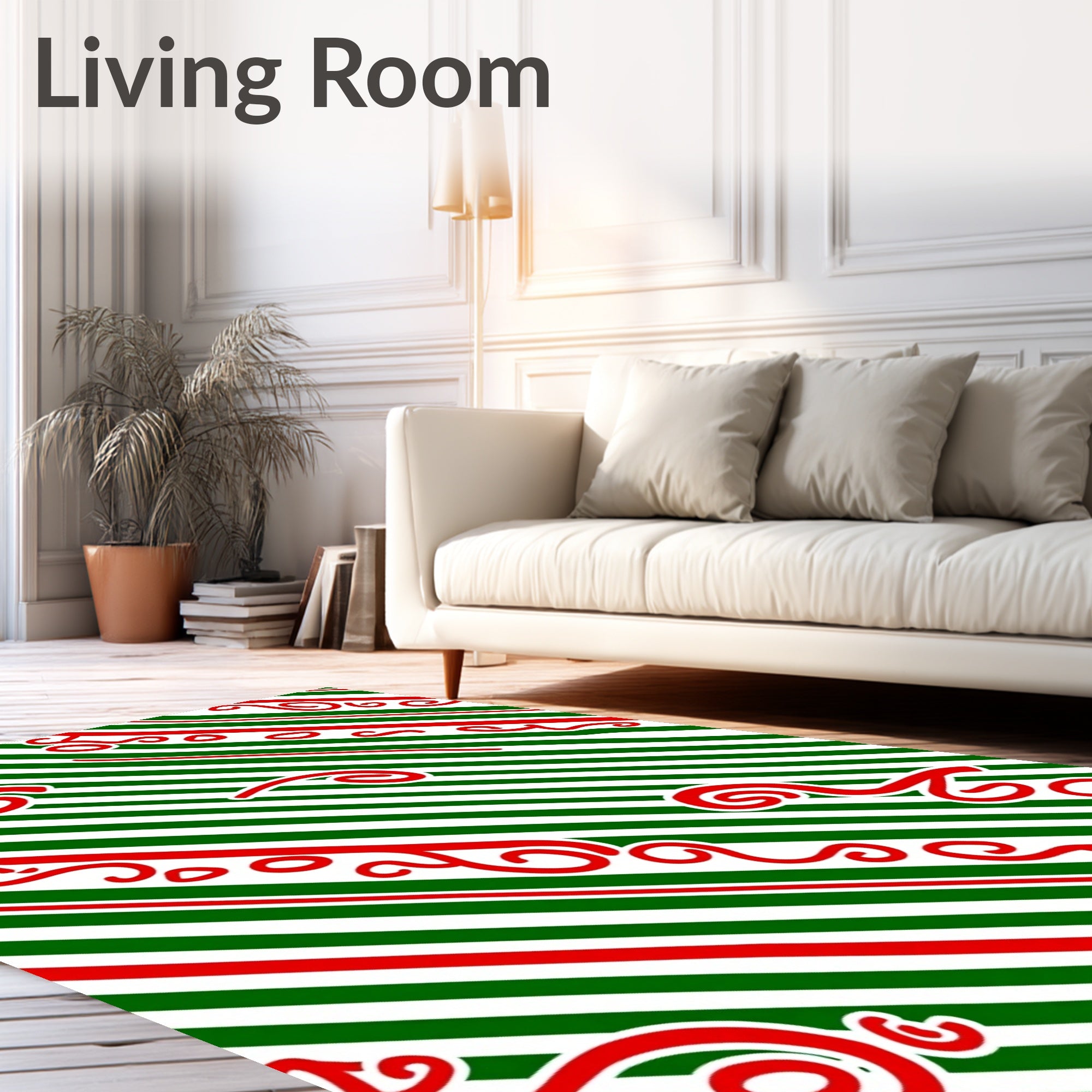 Red Swirl Green Stripe Diagonal Rug