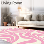 Swirl Abstract Pink And Cream Pattern Rug