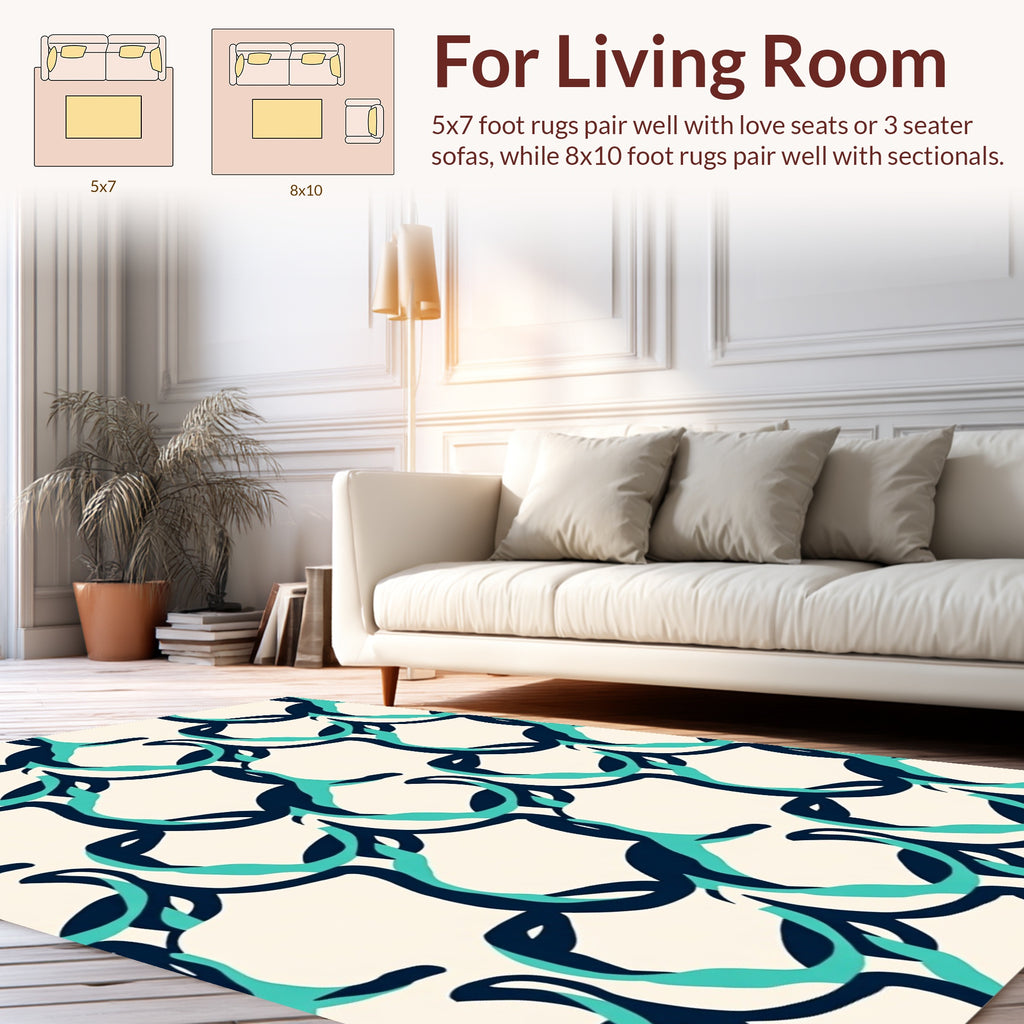Abstract Teal Navy Link Pattern Rug