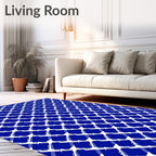 Diagonal White Grid Pattern Rug