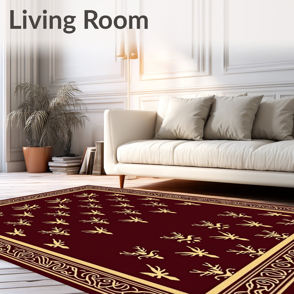 Regal Gold Deer Motif Pattern Rug