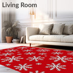Red White Snowflake Pattern Rug