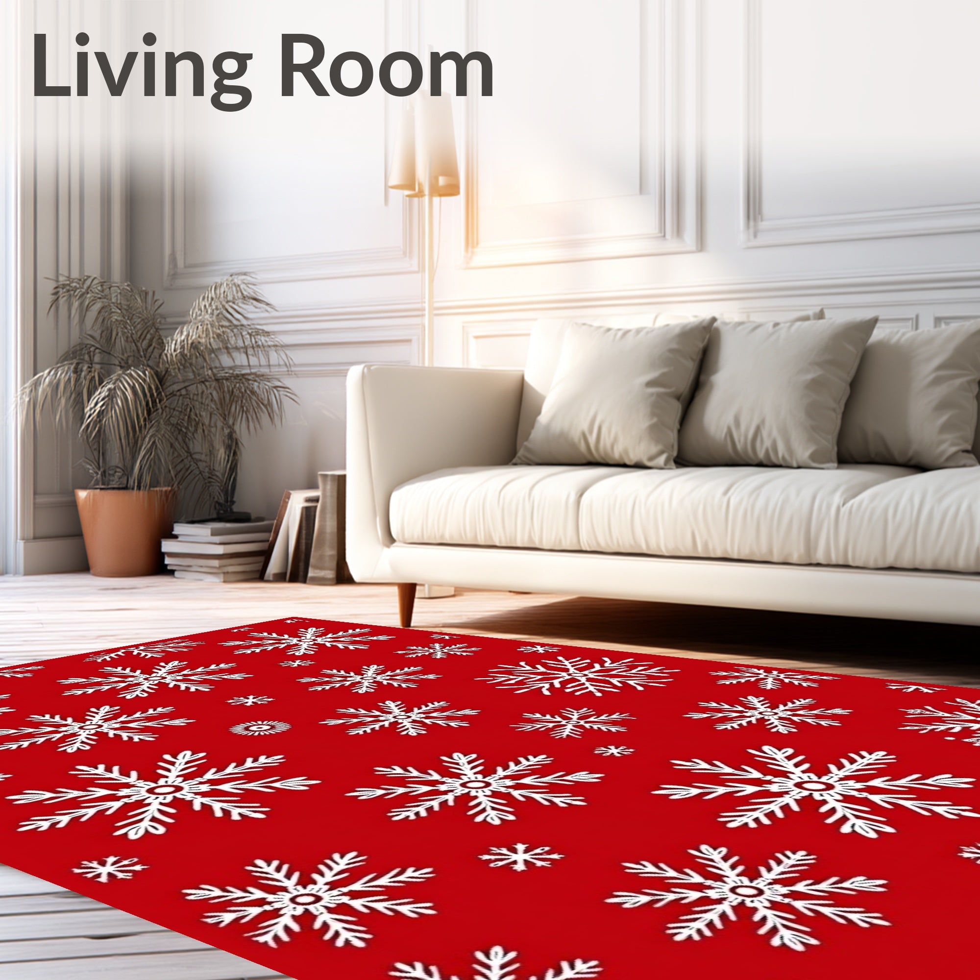 Red White Snowflake Pattern Rug