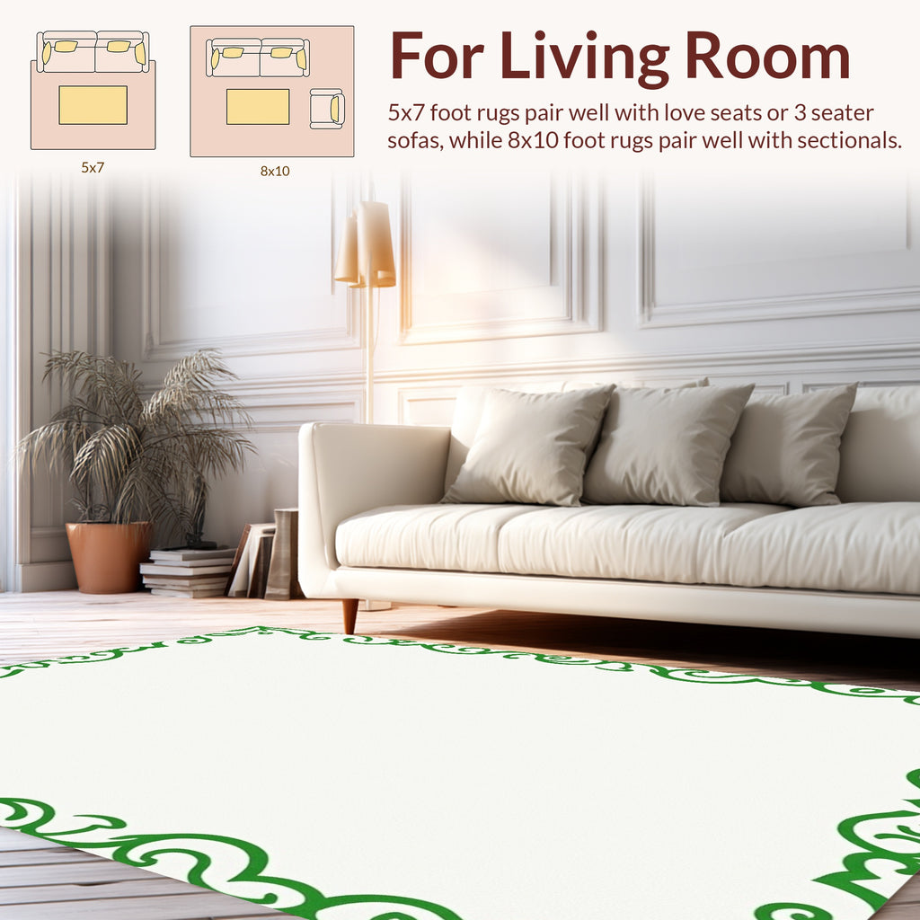 Elegant Green Scrollwork Patterned Rug