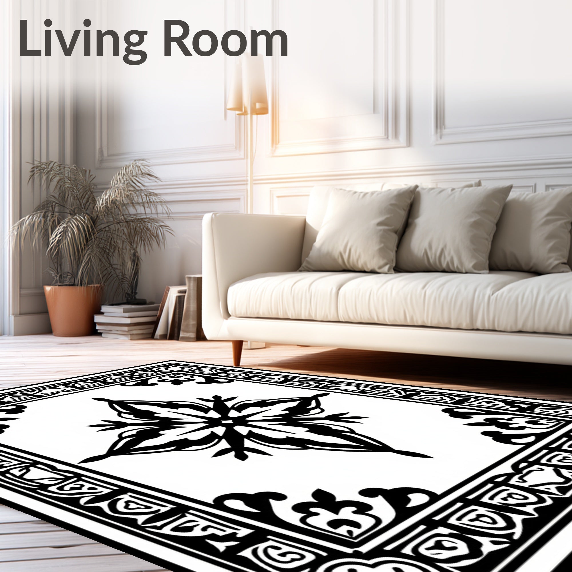 Ornate Black White Geometric Mandala Rug