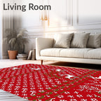 Red White Deer Floral Pattern Rug