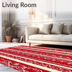 Red Cream Ornate Stripe Pattern Rug