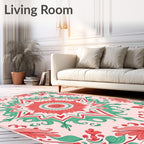Coral and Mint Floral Mandala Design Rug