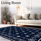 Navy White Floral Medallion Pattern Rug