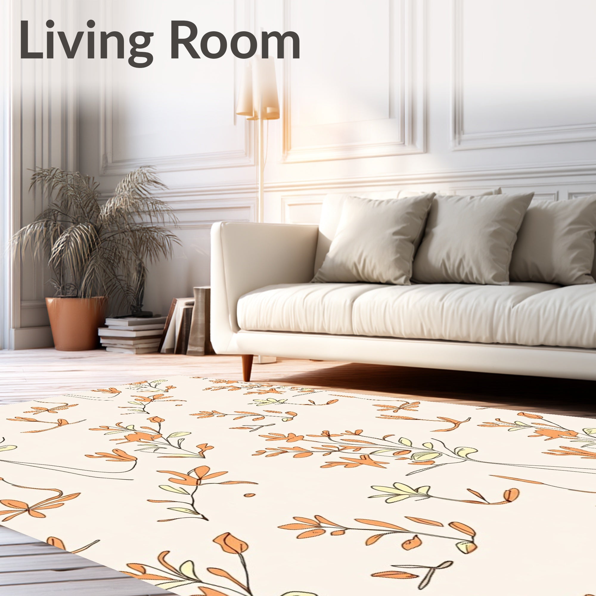 Orange Blossom Line Art Pattern Rug