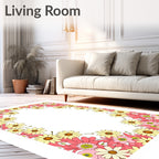 Pink Yellow Daisy Floral Frame Rug