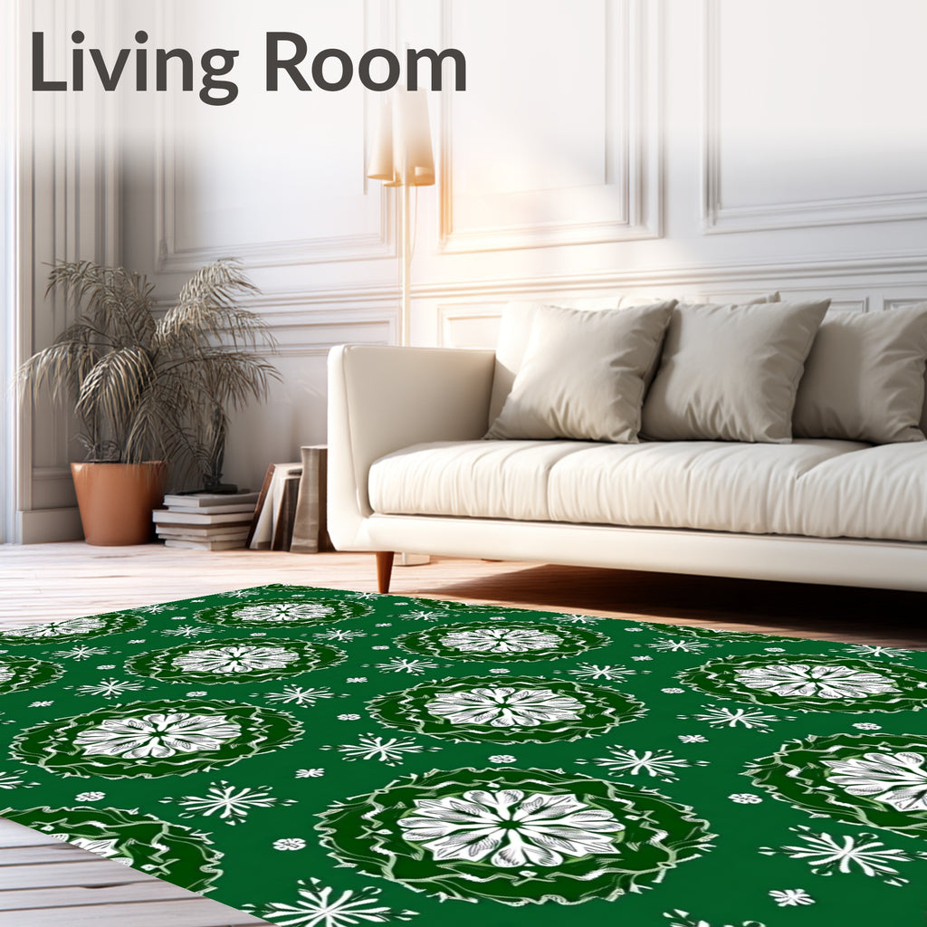 Emerald White Floral Medallion Mandala Rug