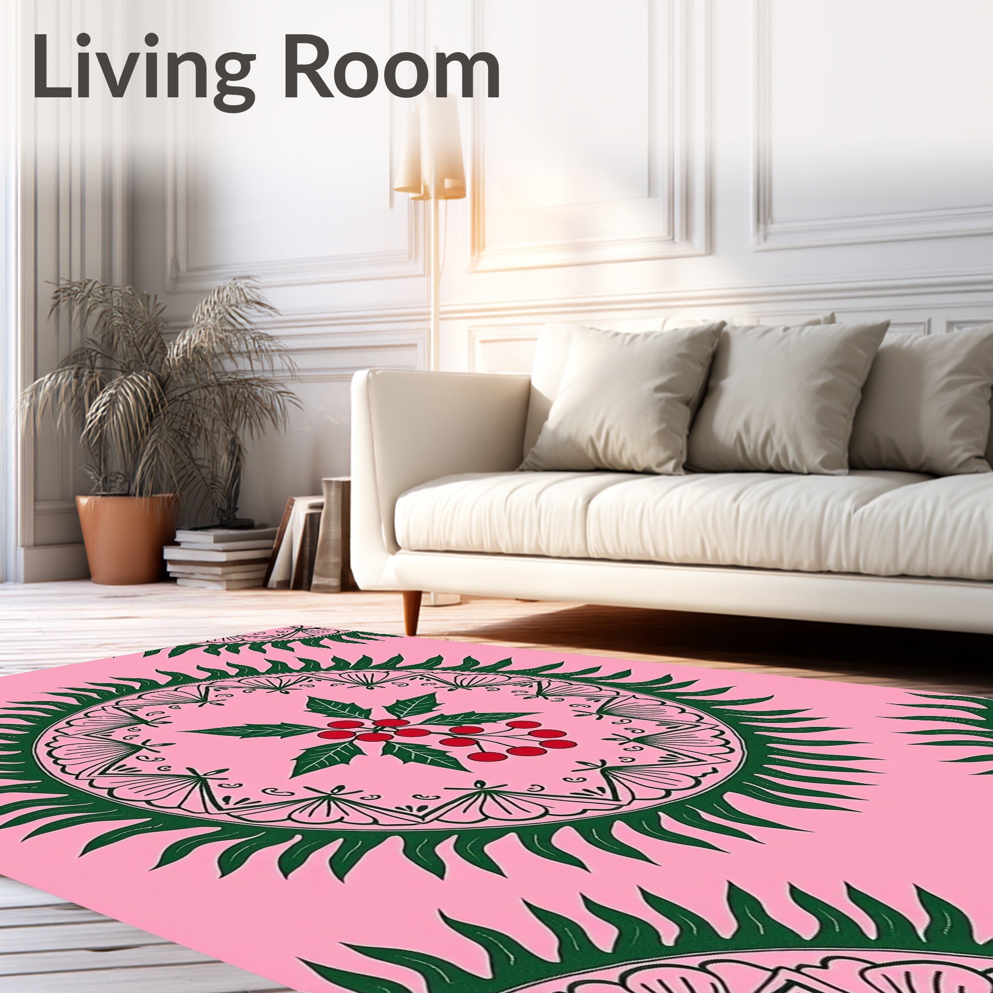 Pink Teal Leaf Mandala Pattern Rug