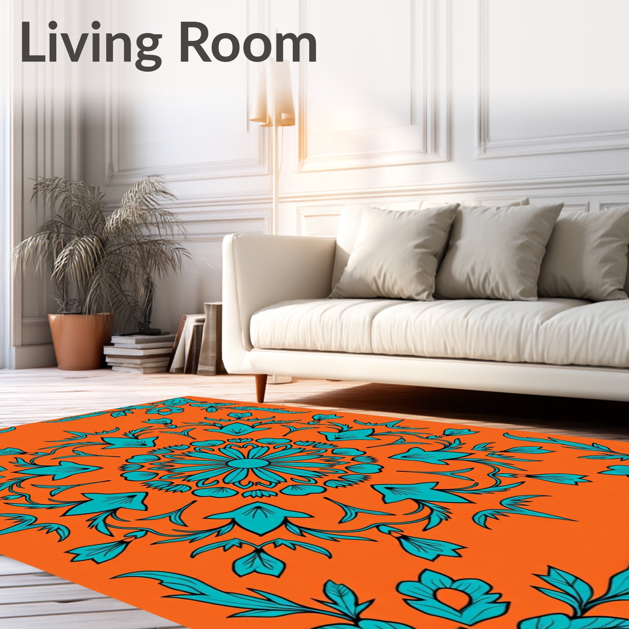 Turquoise Floral Mandala Pattern Rug