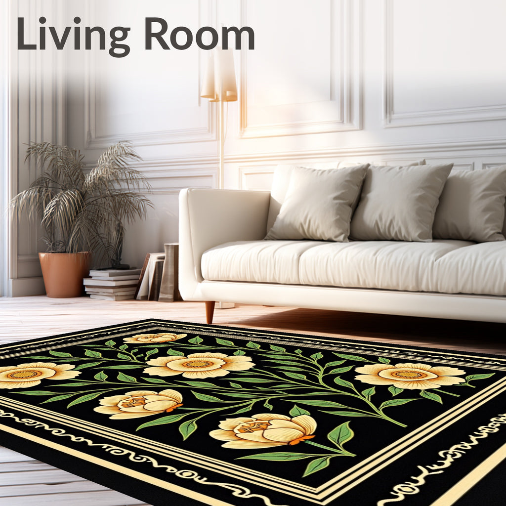 Yellow Floral Vine Pattern Rug