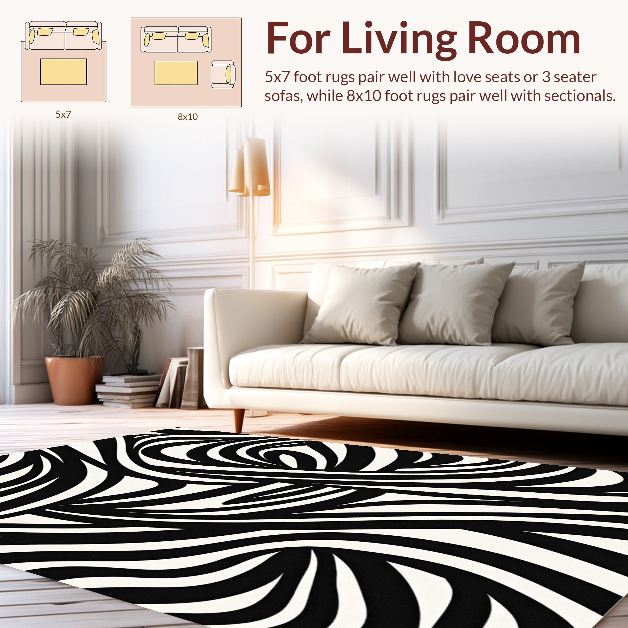 Wavy Black White Abstract Pattern Rug
