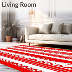 Red White Vertical Stripe Pattern Design Rug