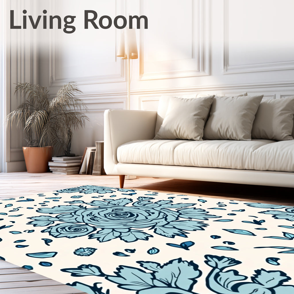 Floral Blue Sketch Style Rug