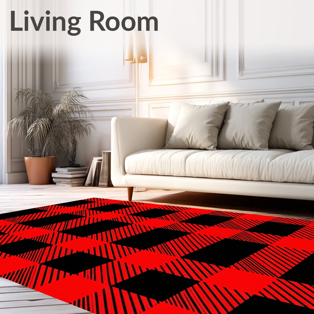 Red Black Plaid Patterned Design Rug
