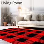 Red Black Plaid Patterned Design Rug
