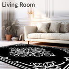 Elegant White Damask Border Design Rug
