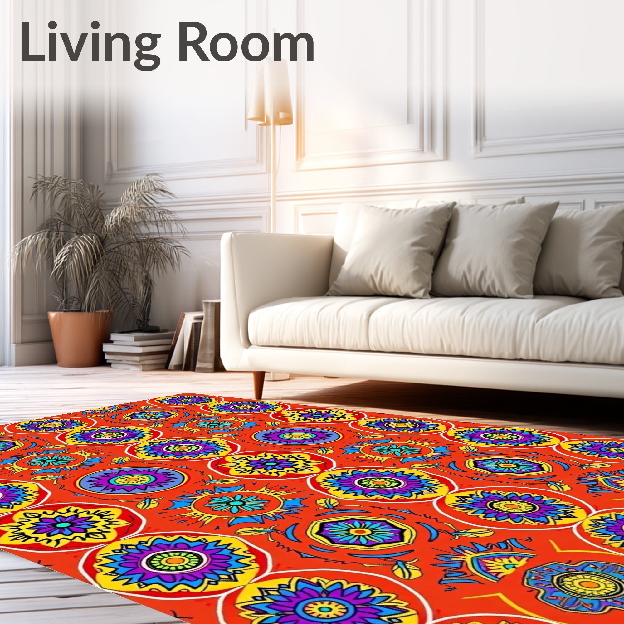 Vibrant Red Floral Medallion Pattern Rug