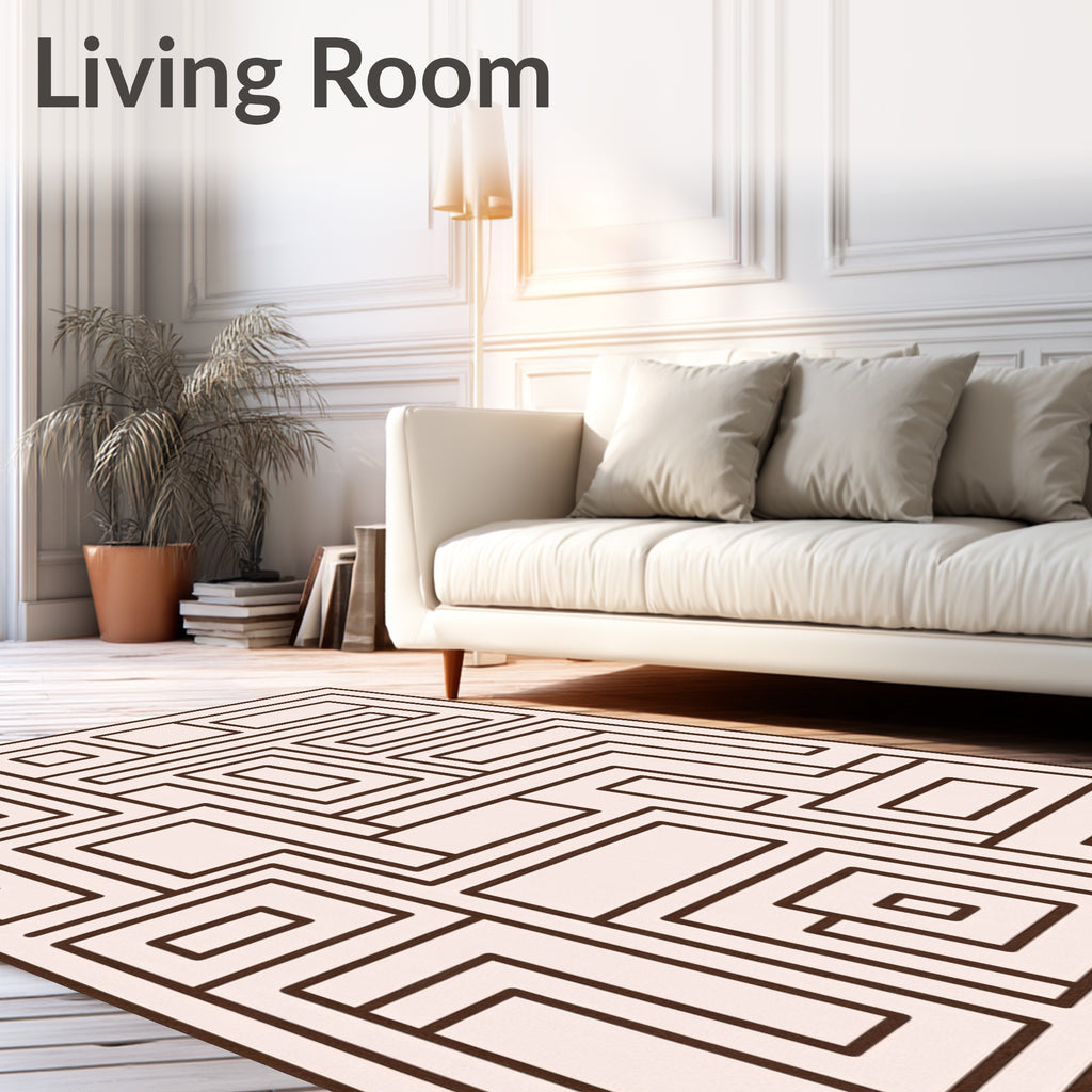 Geometric Maze Brown Beige Rug