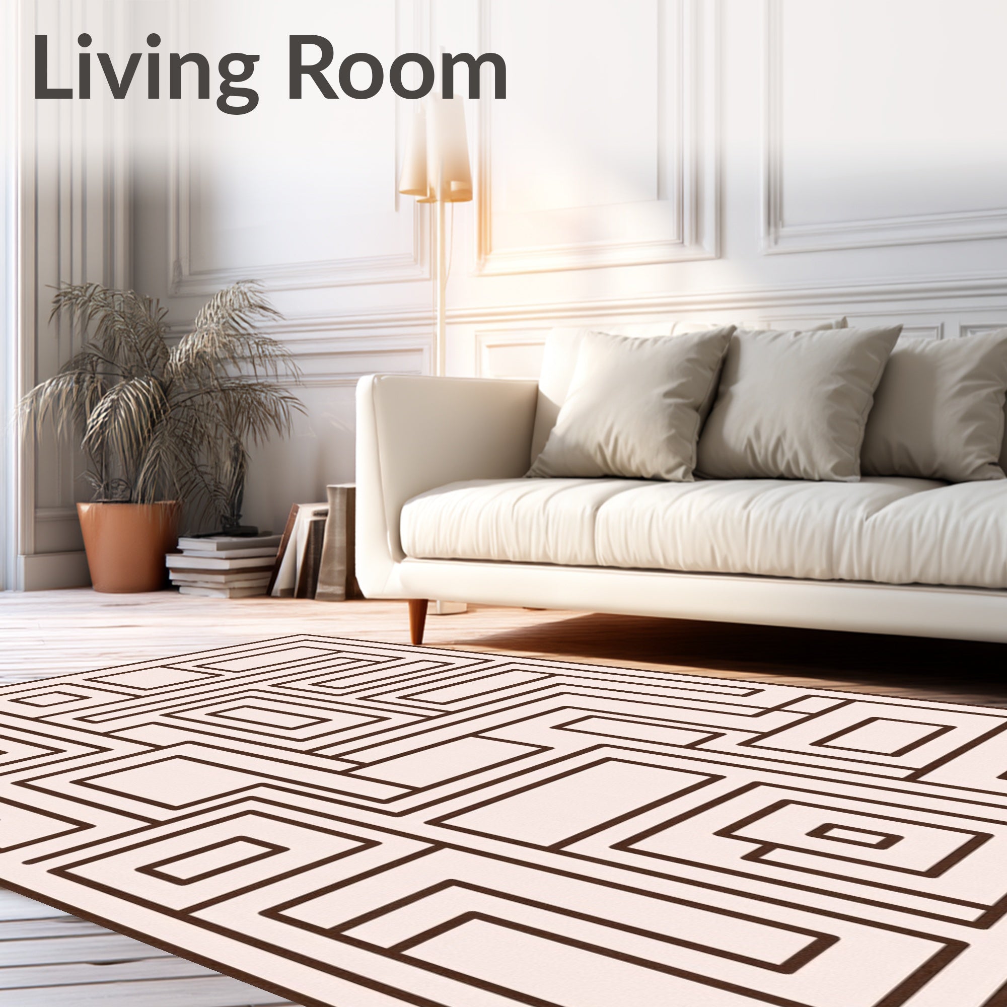 Geometric Maze Brown Beige Rug