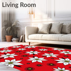 Bold Red Floral Illustration Pattern Rug
