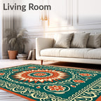 Bold Red Teal Sunburst Floral Rug