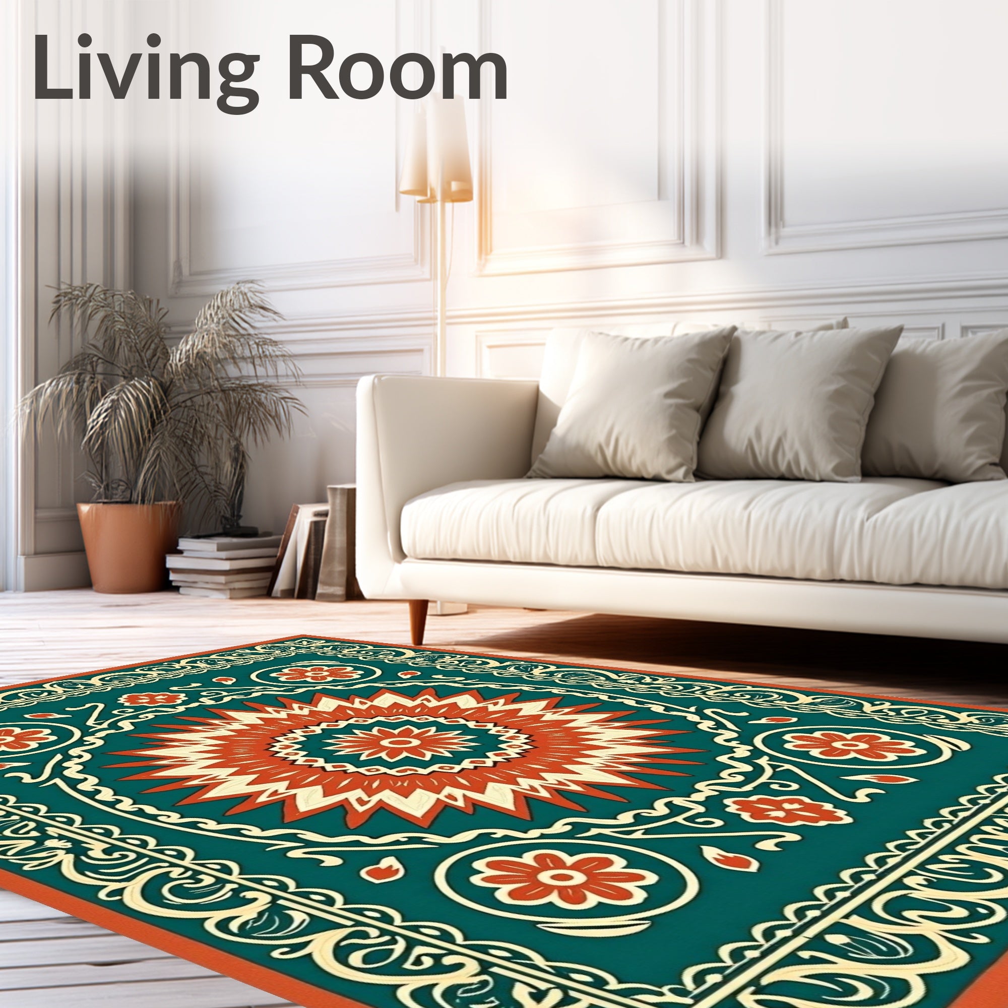 Bold Red Teal Sunburst Floral Rug