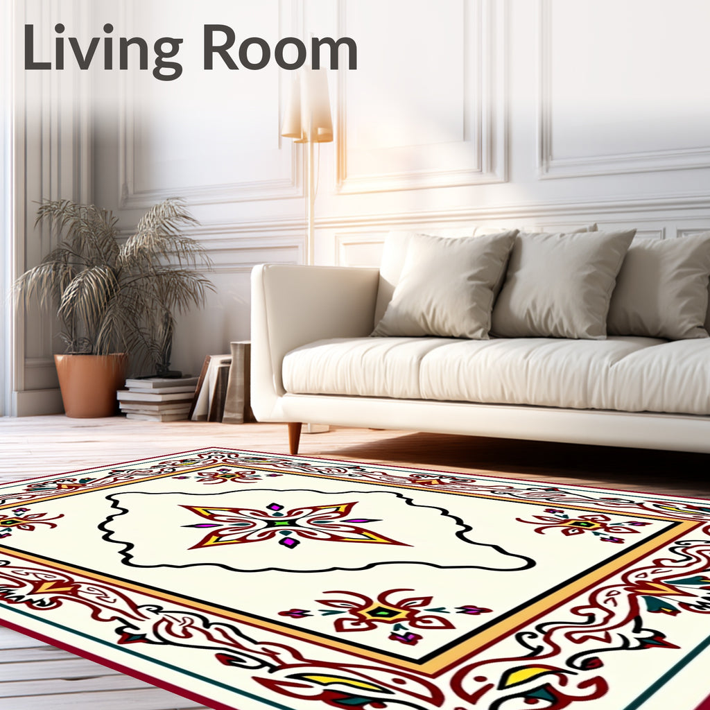 Ornate Floral Medallion Border Design Rug