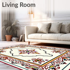 Ornate Floral Medallion Border Design Rug